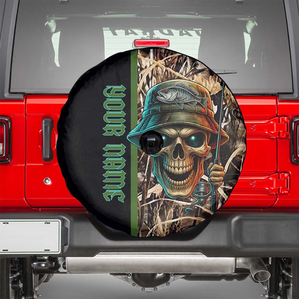 Personalized Fish Reaper Skull Spare Tire Cover Camouflage Background and Fishing Rod Graphic Design - Wonder Print Shop