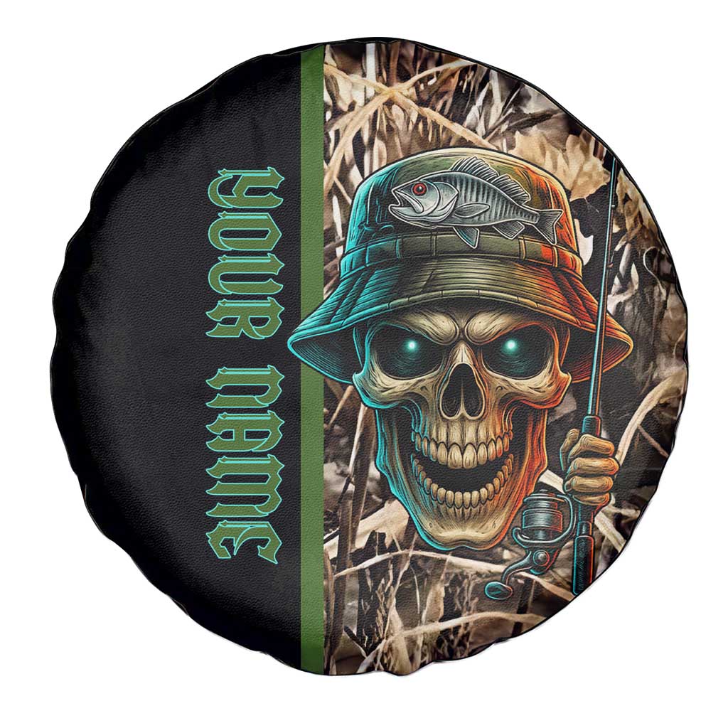 Personalized Fish Reaper Skull Spare Tire Cover Camouflage Background and Fishing Rod Graphic Design - Wonder Print Shop