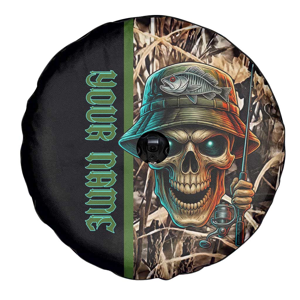 Personalized Fish Reaper Skull Spare Tire Cover Camouflage Background and Fishing Rod Graphic Design - Wonder Print Shop