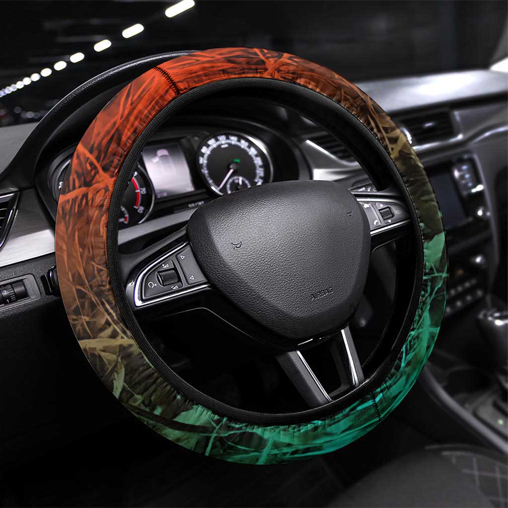 Fish Reaper Skull Steering Wheel Cover Camouflage Background and Fishing Rod Graphic Design - Wonder Print Shop