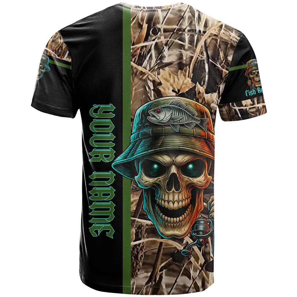 Personalized Fish Reaper Skull T Shirt Camouflage Background and Fishing Rod Graphic Design - Wonder Print Shop