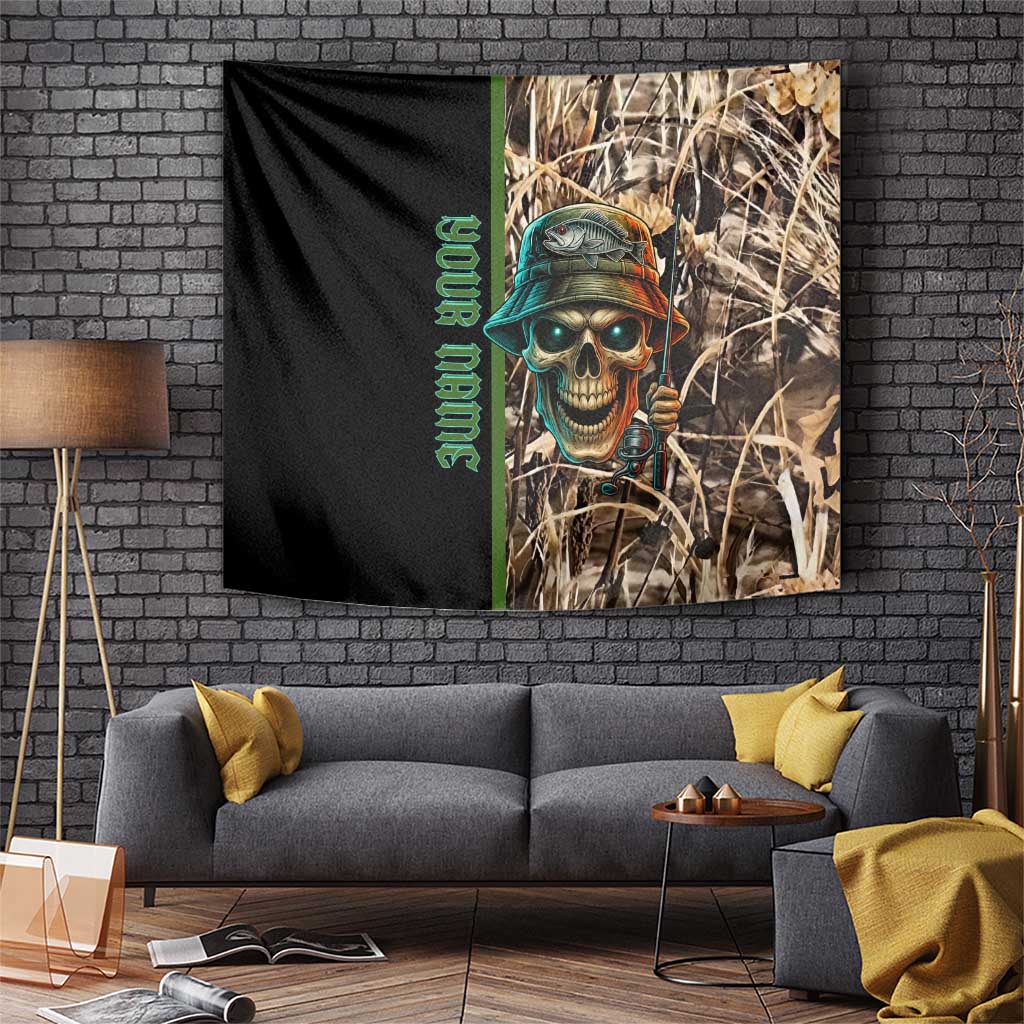 Personalized Fish Reaper Skull Tapestry Camouflage Background and Fishing Rod Graphic Design - Wonder Print Shop