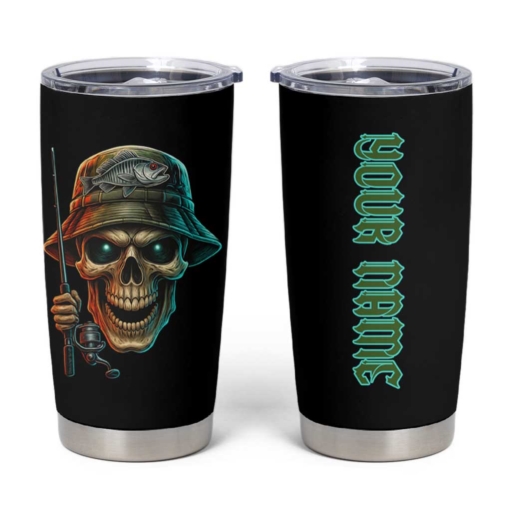 Personalized Fish Reaper Skull Tumbler Cup Camouflage Background and Fishing Rod Graphic Design - Wonder Print Shop