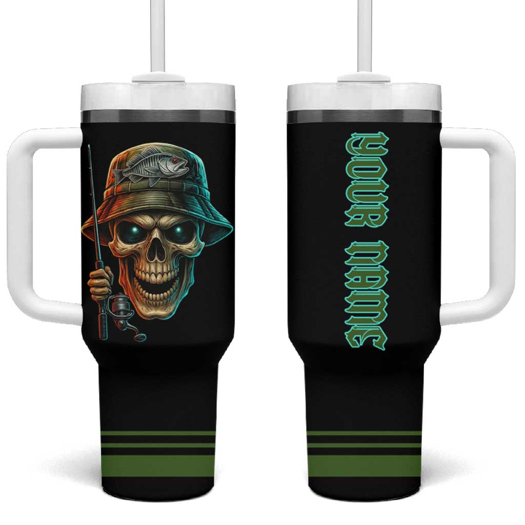 Personalized Fish Reaper Skull Tumbler With Handle Camouflage Background and Fishing Rod Graphic Design - Wonder Print Shop