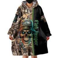 Personalized Fish Reaper Skull Wearable Blanket Hoodie Camouflage Background and Fishing Rod Graphic Design - Wonder Print Shop