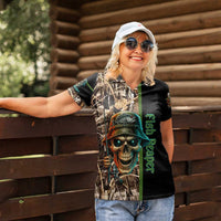 Personalized Fish Reaper Skull Women Polo Shirt Camouflage Background and Fishing Rod Graphic Design - Wonder Print Shop