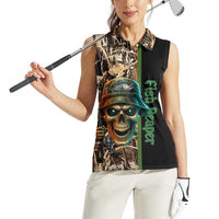Personalized Fish Reaper Skull Women Sleeveless Polo Shirt Camouflage Background and Fishing Rod Graphic Design - Wonder Print Shop