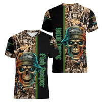 Personalized Fish Reaper Skull Women V-Neck T-Shirt Camouflage Background and Fishing Rod Graphic Design - Wonder Print Shop