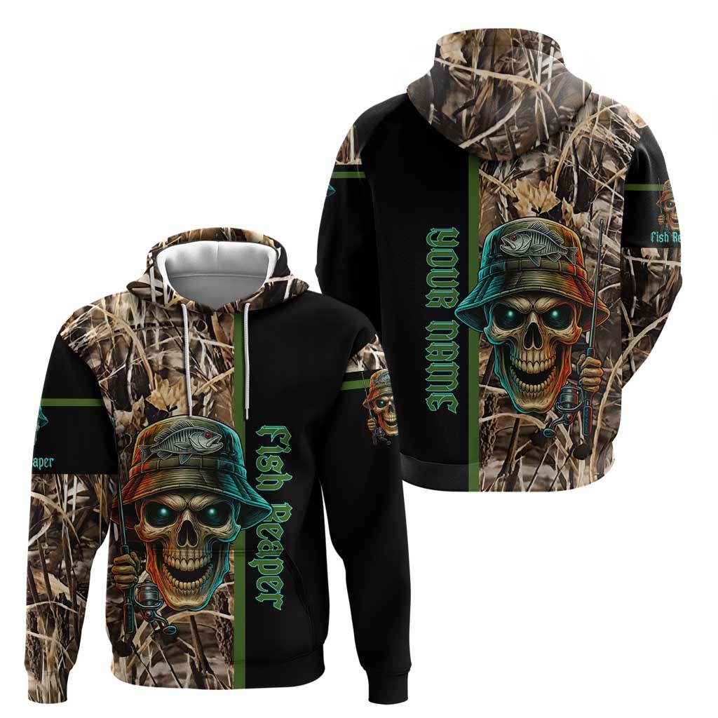Personalized Fish Reaper Skull Zip Hoodie Camouflage Background and Fishing Rod Graphic Design - Wonder Print Shop