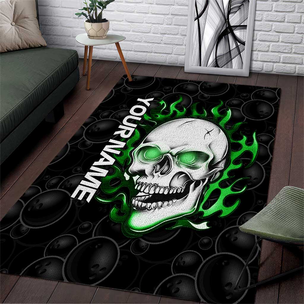 Personalized Skull Bowling Area Rug Green Flame Skull - Wonder Print Shop