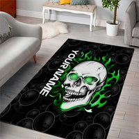 Personalized Skull Bowling Area Rug Green Flame Skull - Wonder Print Shop