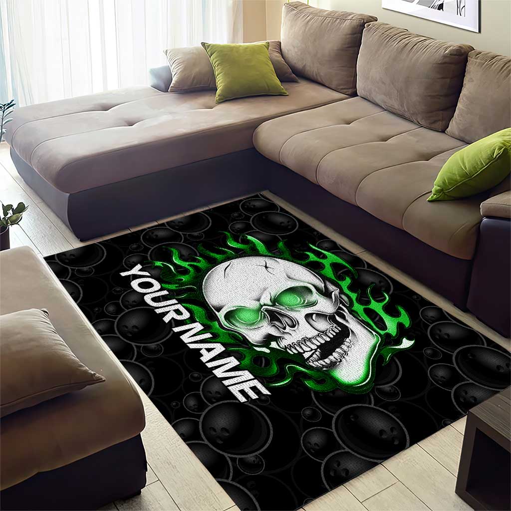 Personalized Skull Bowling Area Rug Green Flame Skull - Wonder Print Shop