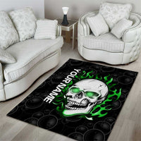 Personalized Skull Bowling Area Rug Green Flame Skull - Wonder Print Shop