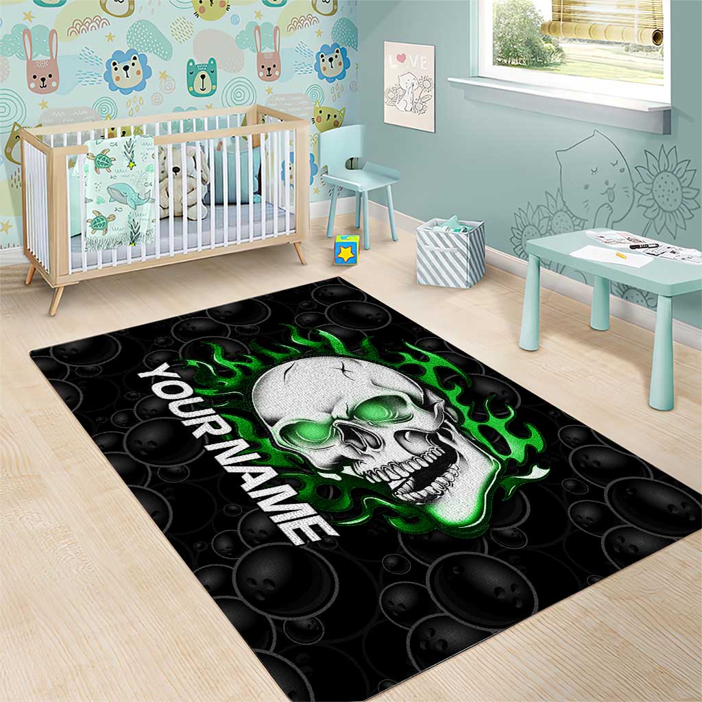 Personalized Skull Bowling Area Rug Green Flame Skull - Wonder Print Shop