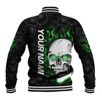 Personalized Skull Bowling Baseball Jacket Green Flame Skull - Wonder Print Shop