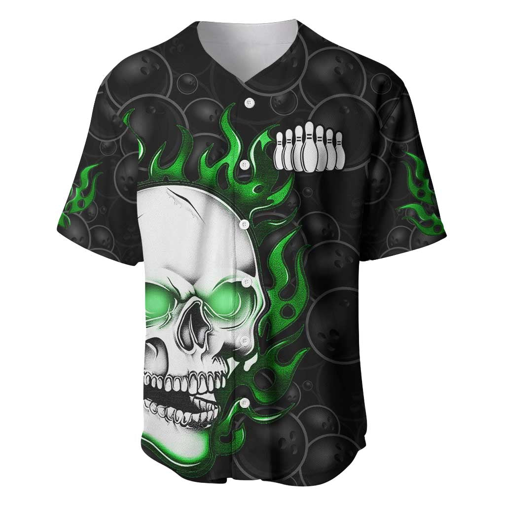 Personalized Skull Bowling Baseball Jersey Green Flame Skull - Wonder Print Shop