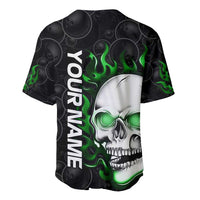 Personalized Skull Bowling Baseball Jersey Green Flame Skull - Wonder Print Shop