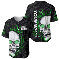 Personalized Skull Bowling Baseball Jersey Green Flame Skull - Wonder Print Shop