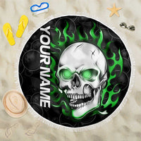 Personalized Skull Bowling Beach Blanket Green Flame Skull - Wonder Print Shop
