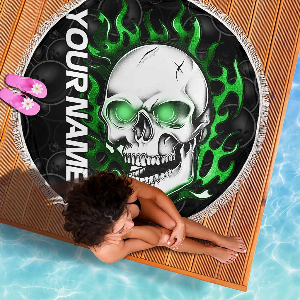 Personalized Skull Bowling Beach Blanket Green Flame Skull - Wonder Print Shop