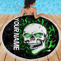 Personalized Skull Bowling Beach Blanket Green Flame Skull - Wonder Print Shop