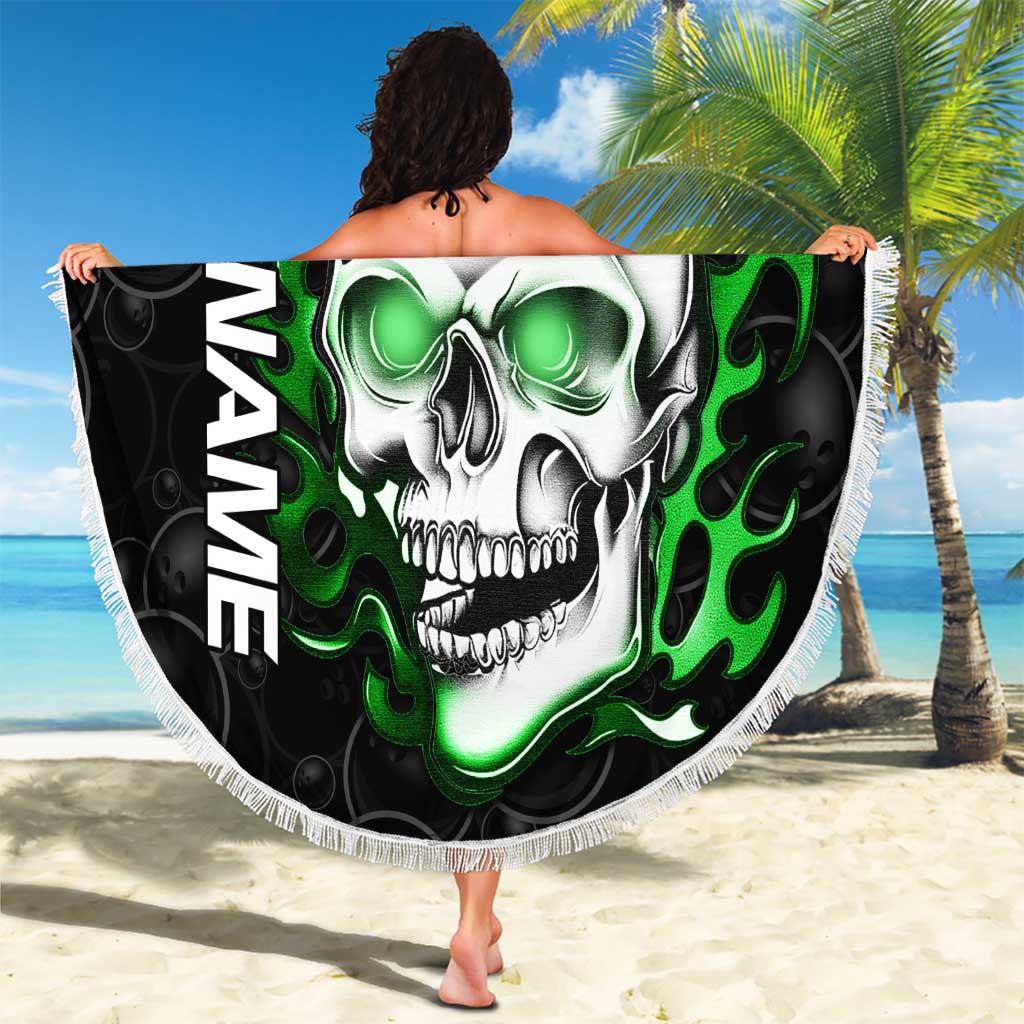 Personalized Skull Bowling Beach Blanket Green Flame Skull - Wonder Print Shop