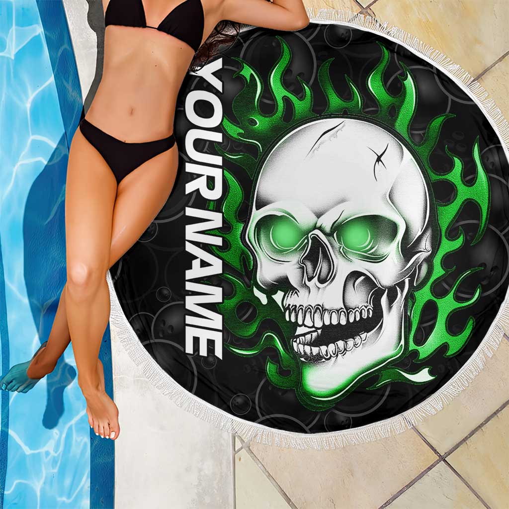 Personalized Skull Bowling Beach Blanket Green Flame Skull - Wonder Print Shop