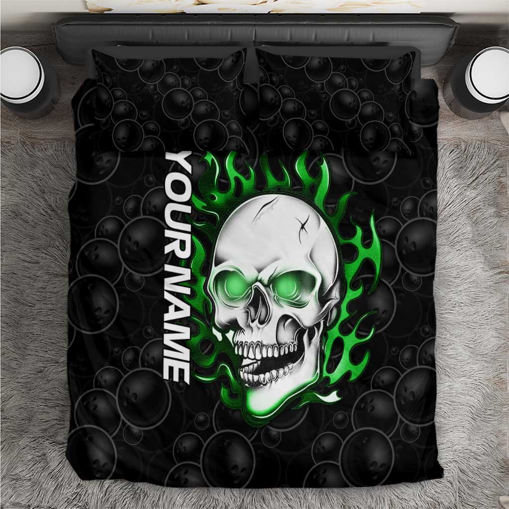 Personalized Skull Bowling Bedding Set Green Flame Skull - Wonder Print Shop