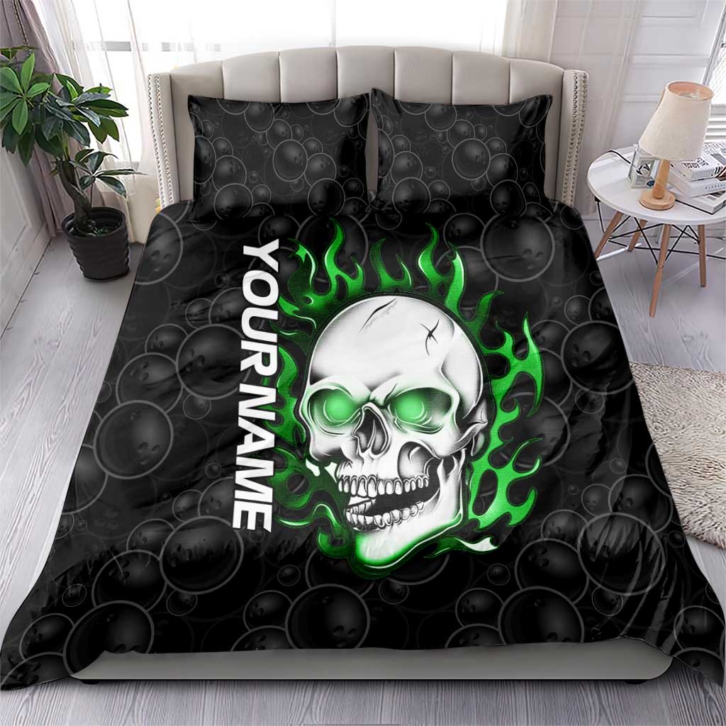 Personalized Skull Bowling Bedding Set Green Flame Skull - Wonder Print Shop