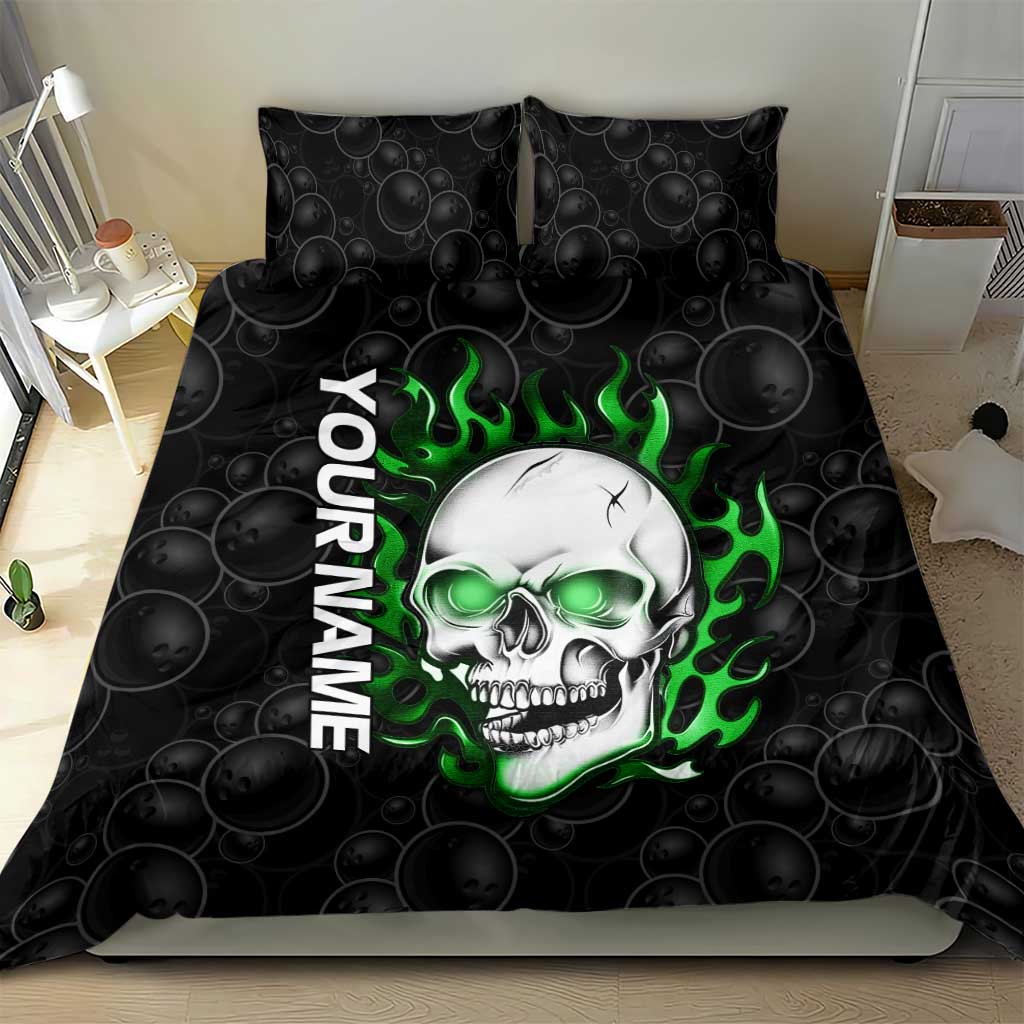 Personalized Skull Bowling Bedding Set Green Flame Skull - Wonder Print Shop