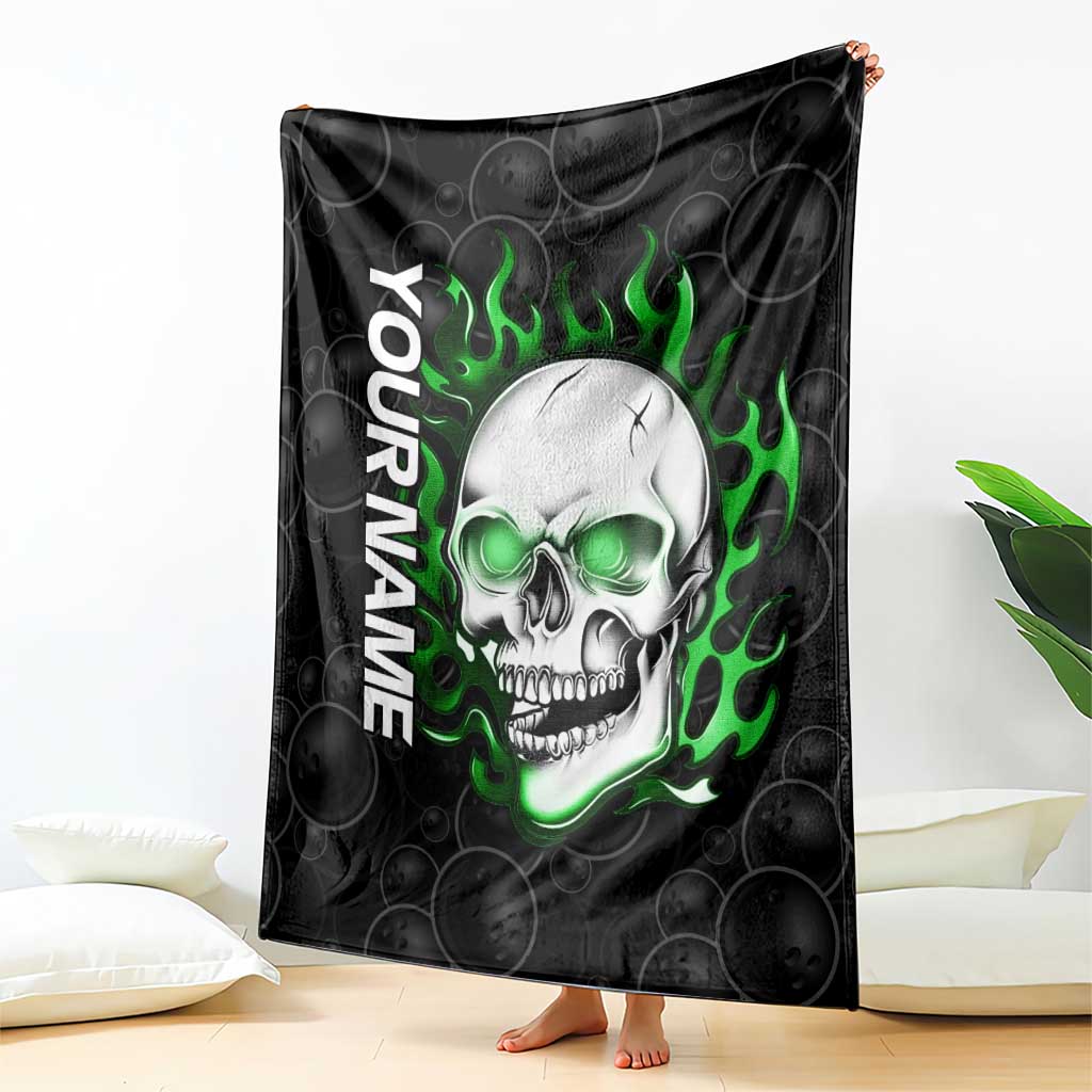 Personalized Skull Bowling Blanket Green Flame Skull - Wonder Print Shop