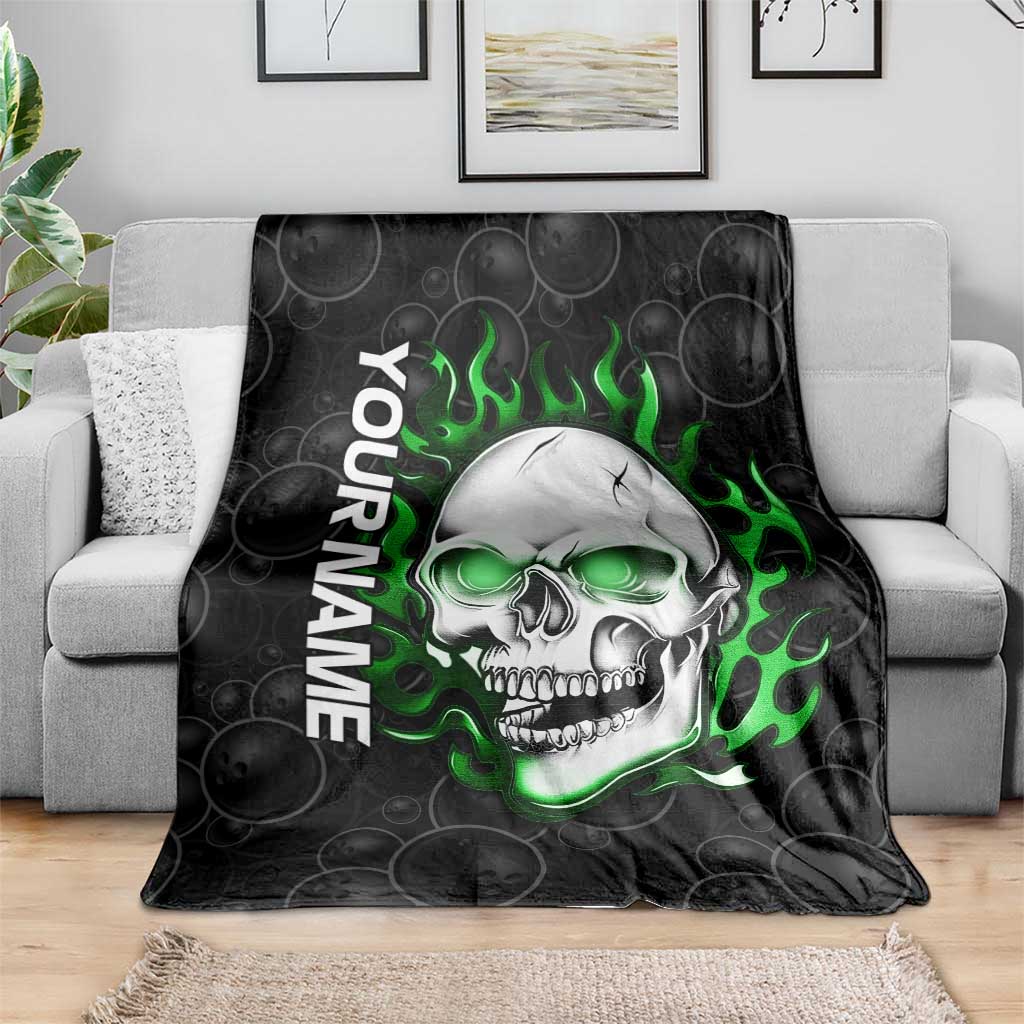 Personalized Skull Bowling Blanket Green Flame Skull - Wonder Print Shop