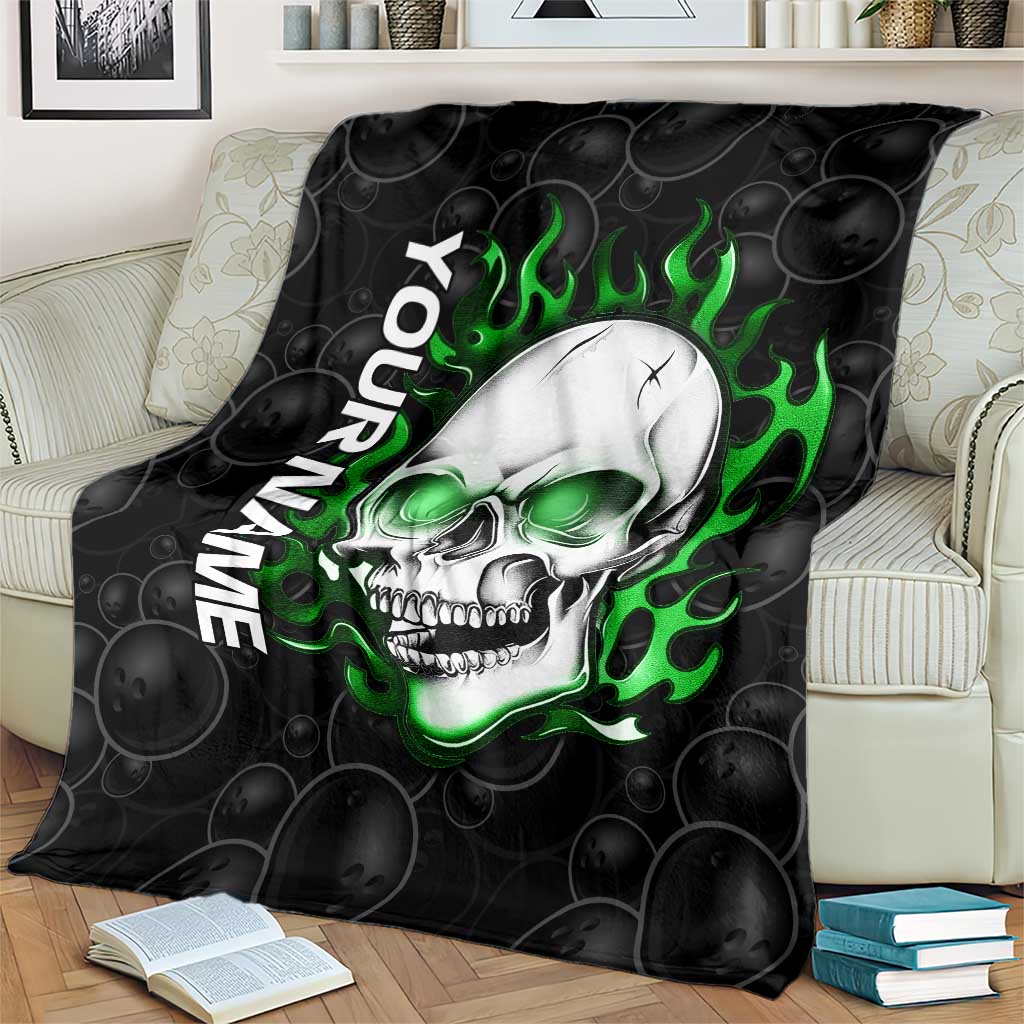 Personalized Skull Bowling Blanket Green Flame Skull - Wonder Print Shop