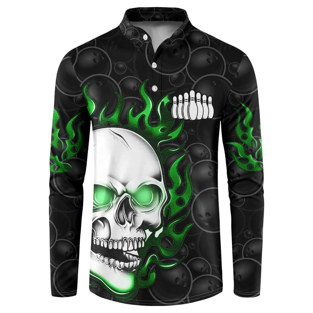 Personalized Skull Bowling Button Sweatshirt Green Flame Skull - Wonder Print Shop