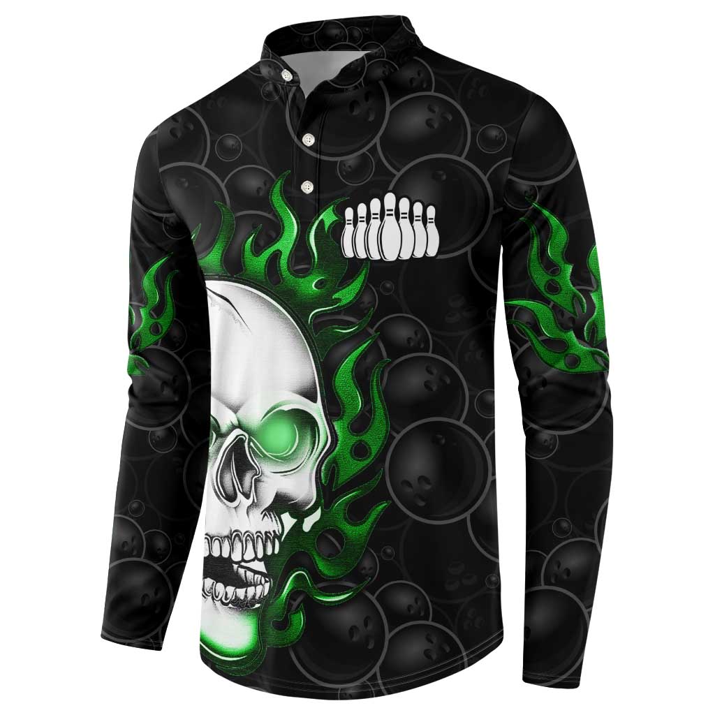 Personalized Skull Bowling Button Sweatshirt Green Flame Skull - Wonder Print Shop
