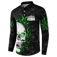 Personalized Skull Bowling Button Sweatshirt Green Flame Skull - Wonder Print Shop