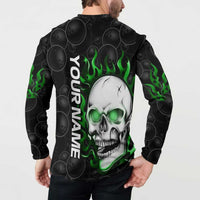 Personalized Skull Bowling Button Sweatshirt Green Flame Skull - Wonder Print Shop