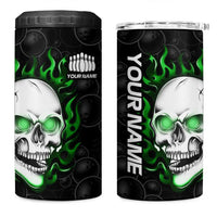 Personalized Skull Bowling 4 in 1 Can Cooler Tumbler Green Flame Skull - Wonder Print Shop