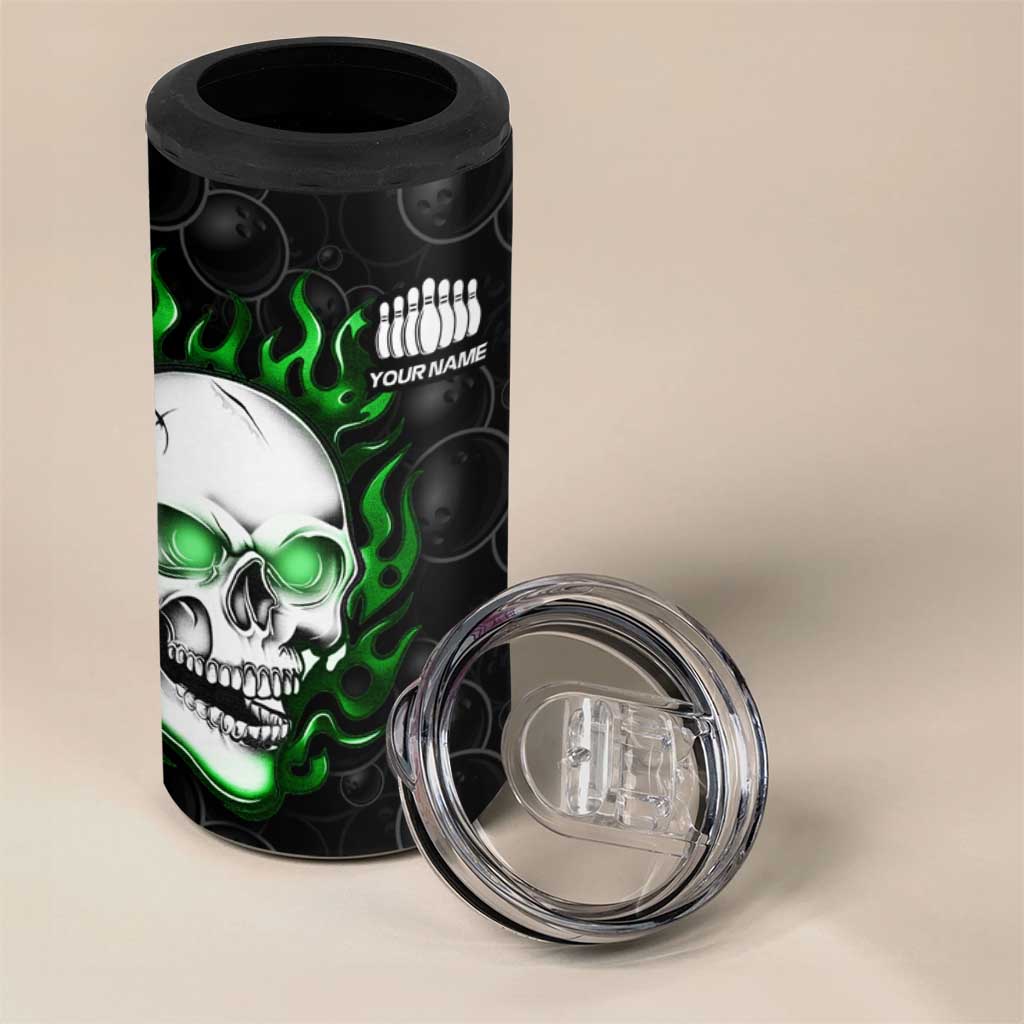 Personalized Skull Bowling 4 in 1 Can Cooler Tumbler Green Flame Skull - Wonder Print Shop