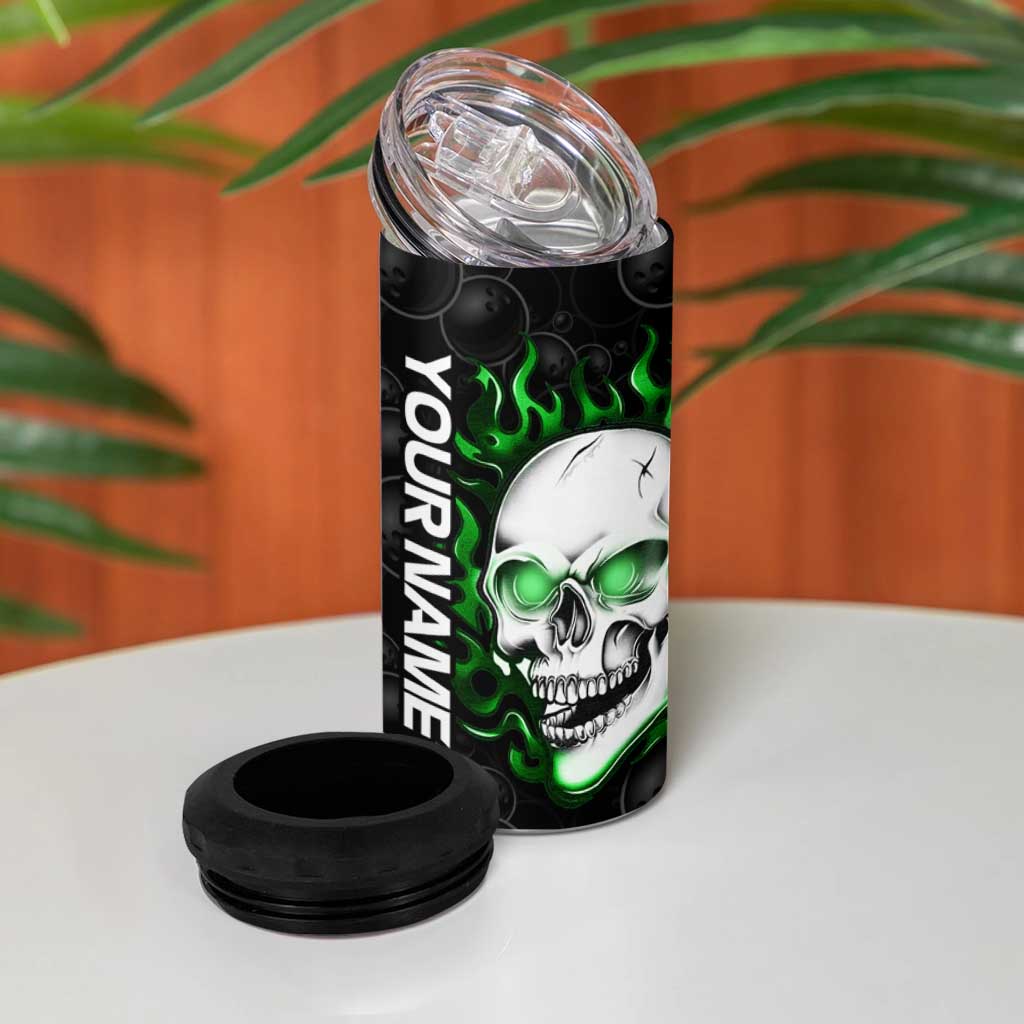 Personalized Skull Bowling 4 in 1 Can Cooler Tumbler Green Flame Skull - Wonder Print Shop
