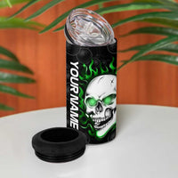Personalized Skull Bowling 4 in 1 Can Cooler Tumbler Green Flame Skull - Wonder Print Shop