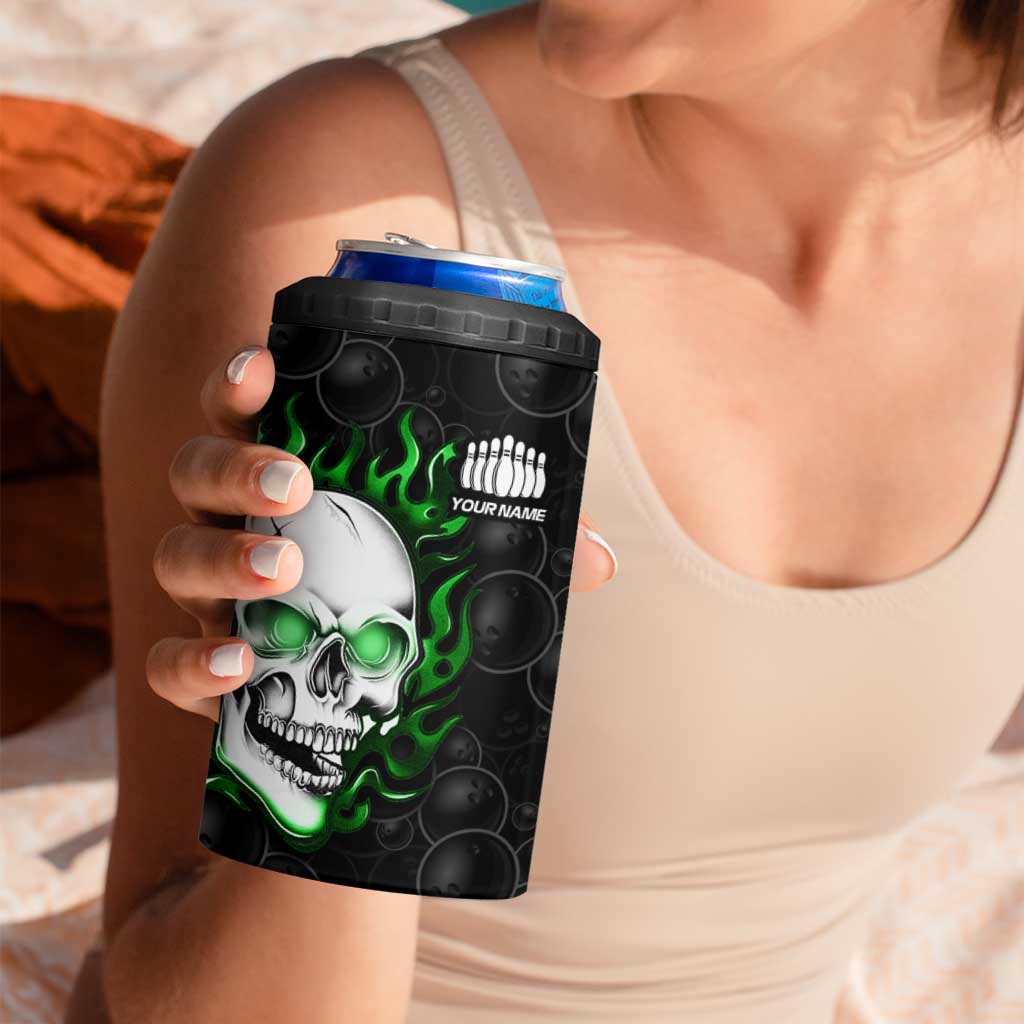 Personalized Skull Bowling 4 in 1 Can Cooler Tumbler Green Flame Skull - Wonder Print Shop