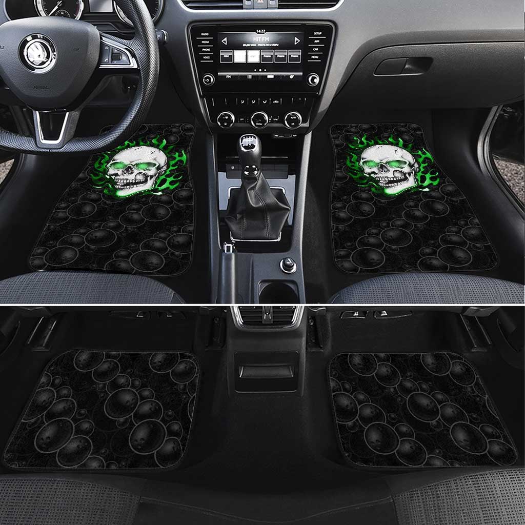 Personalized Skull Bowling Car Mats Green Flame Skull - Wonder Print Shop