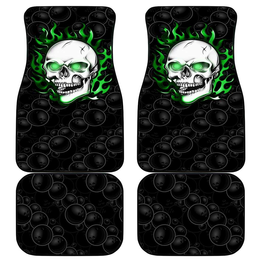 Personalized Skull Bowling Car Mats Green Flame Skull - Wonder Print Shop