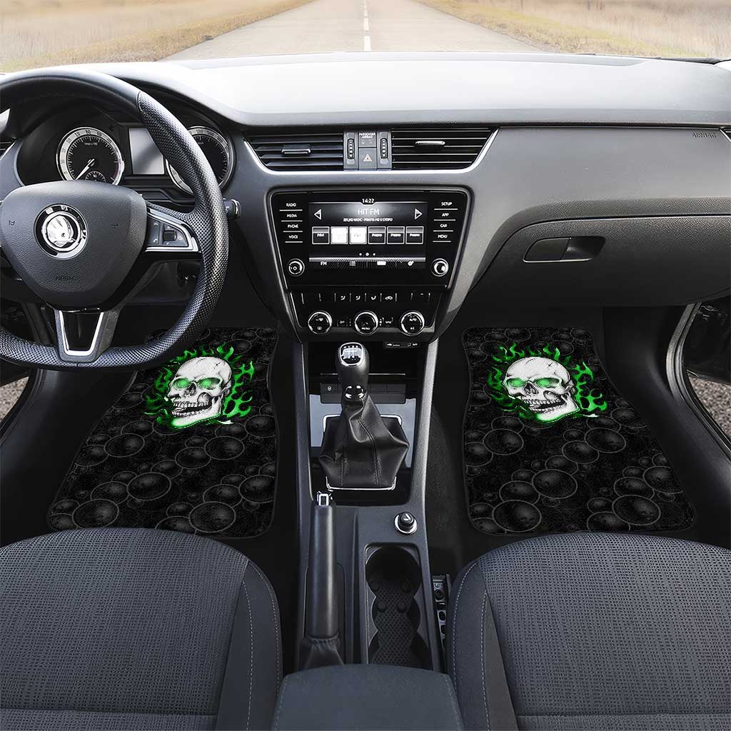Personalized Skull Bowling Car Mats Green Flame Skull - Wonder Print Shop