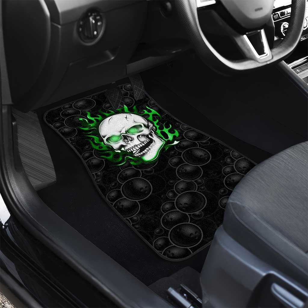Personalized Skull Bowling Car Mats Green Flame Skull - Wonder Print Shop