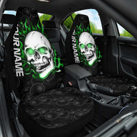 Personalized Skull Bowling Car Seat Cover Green Flame Skull - Wonder Print Shop