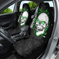 Personalized Skull Bowling Car Seat Cover Green Flame Skull - Wonder Print Shop