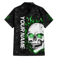Personalized Skull Bowling Family Matching Long Sleeve Bodycon Dress and Hawaiian Shirt Green Flame Skull - Wonder Print Shop