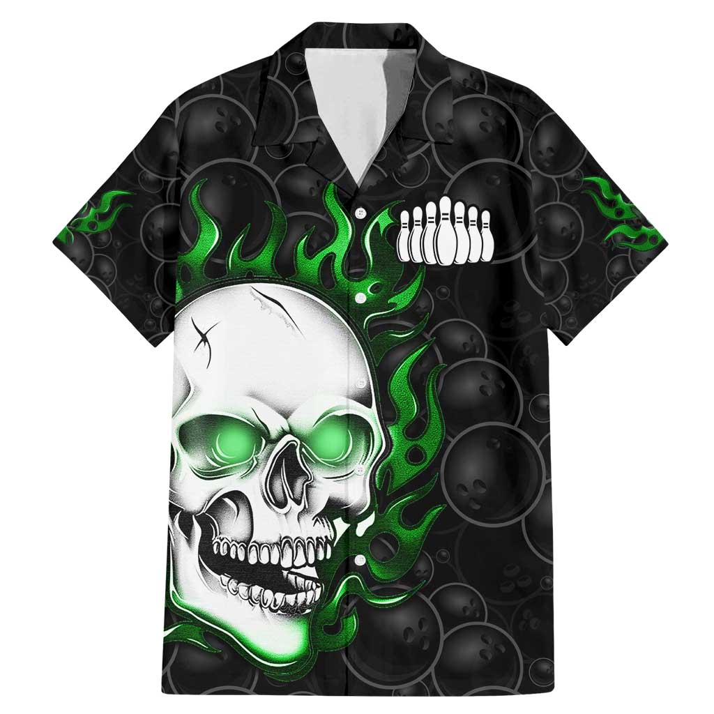 Personalized Skull Bowling Family Matching Mermaid Dress and Hawaiian Shirt Green Flame Skull - Wonder Print Shop